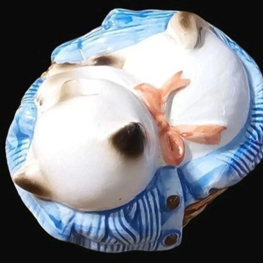 Vtg 1983 AVON Ceramic Potpourri Pomander Sleeping Kitten In Basket Made in Japan - Picture 5 of 13